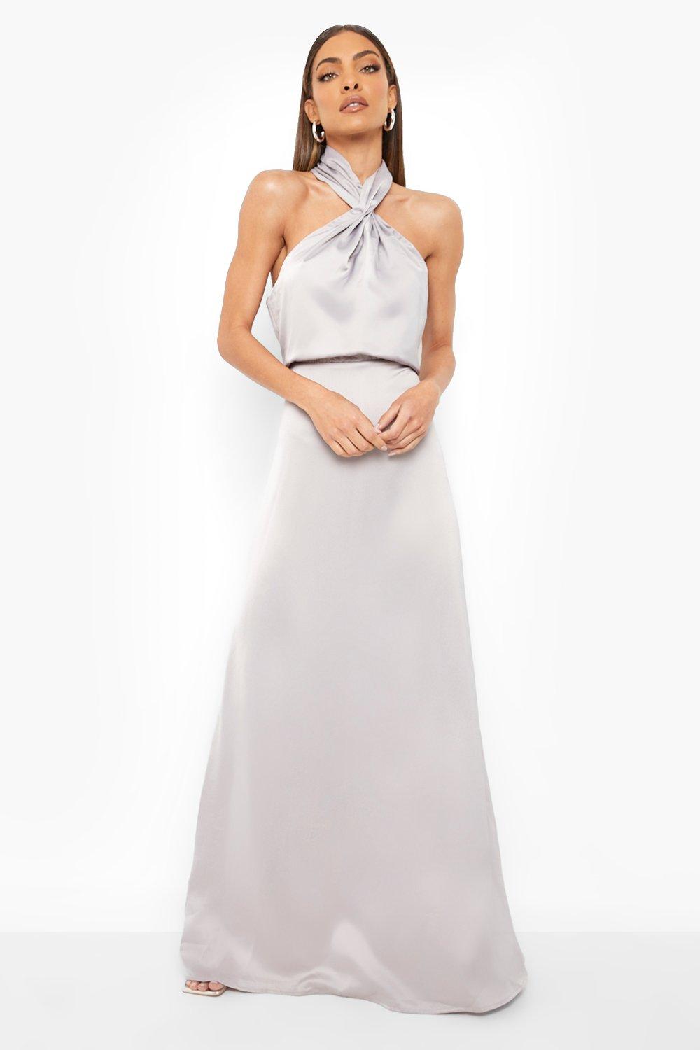 Grey halter hotsell neck bridesmaid dress